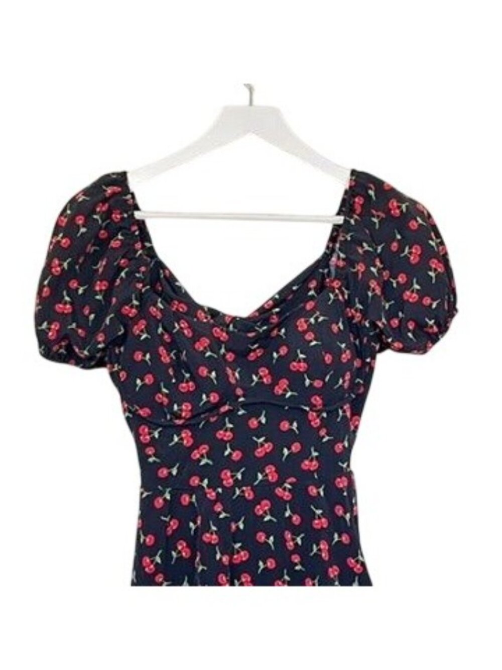 Cherry Print Mini Romper Dress Puff Milkmaid Sleeves Cutout Tie Back Size M Y2K - Picture 2 of 12